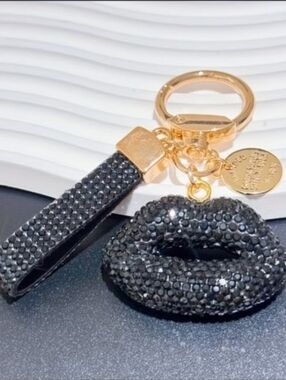 Black Lip Keychain/bag Charm with Gold Hardware
